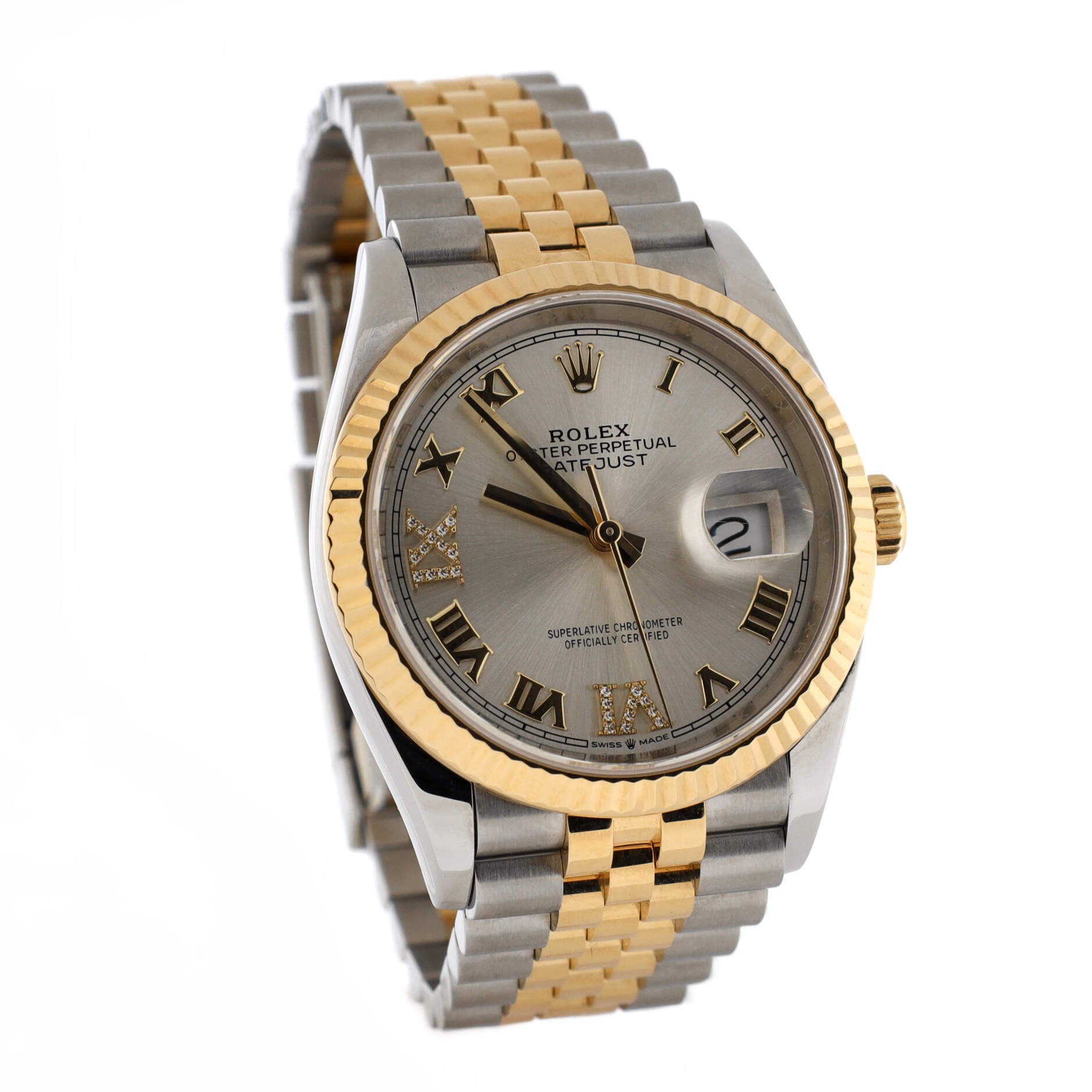 Oyster Perpetual Datejust Automatic Watch Stainless Steel and Yellow Gold with Diamond VI and IX Numerals 36