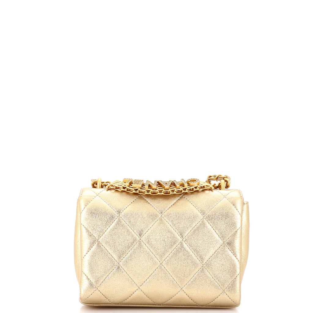 Crystal Logo Letters Chain Handle Flap Bag Quilted Lambskin Mini