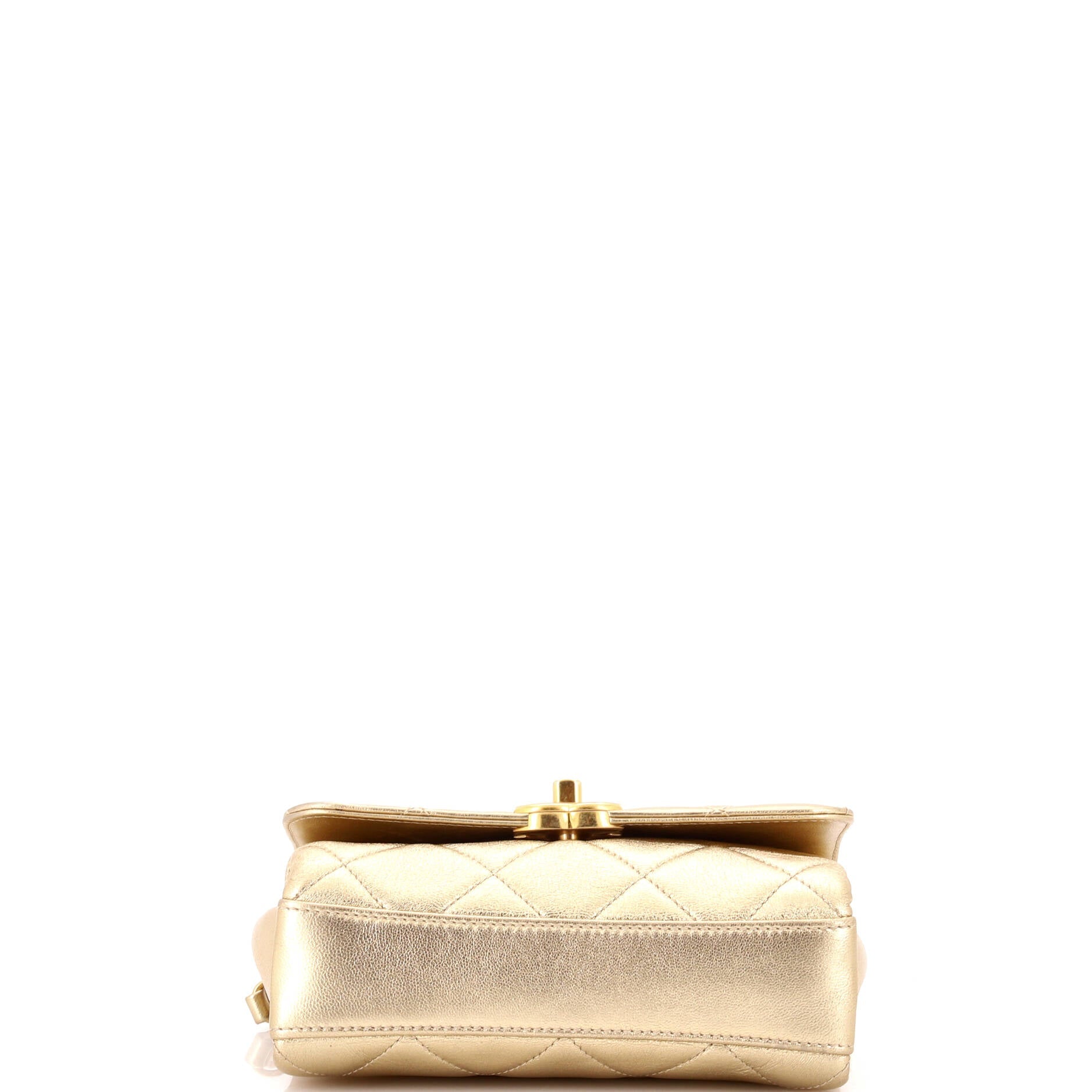 Crystal Logo Letters Chain Handle Flap Bag Quilted Lambskin Mini