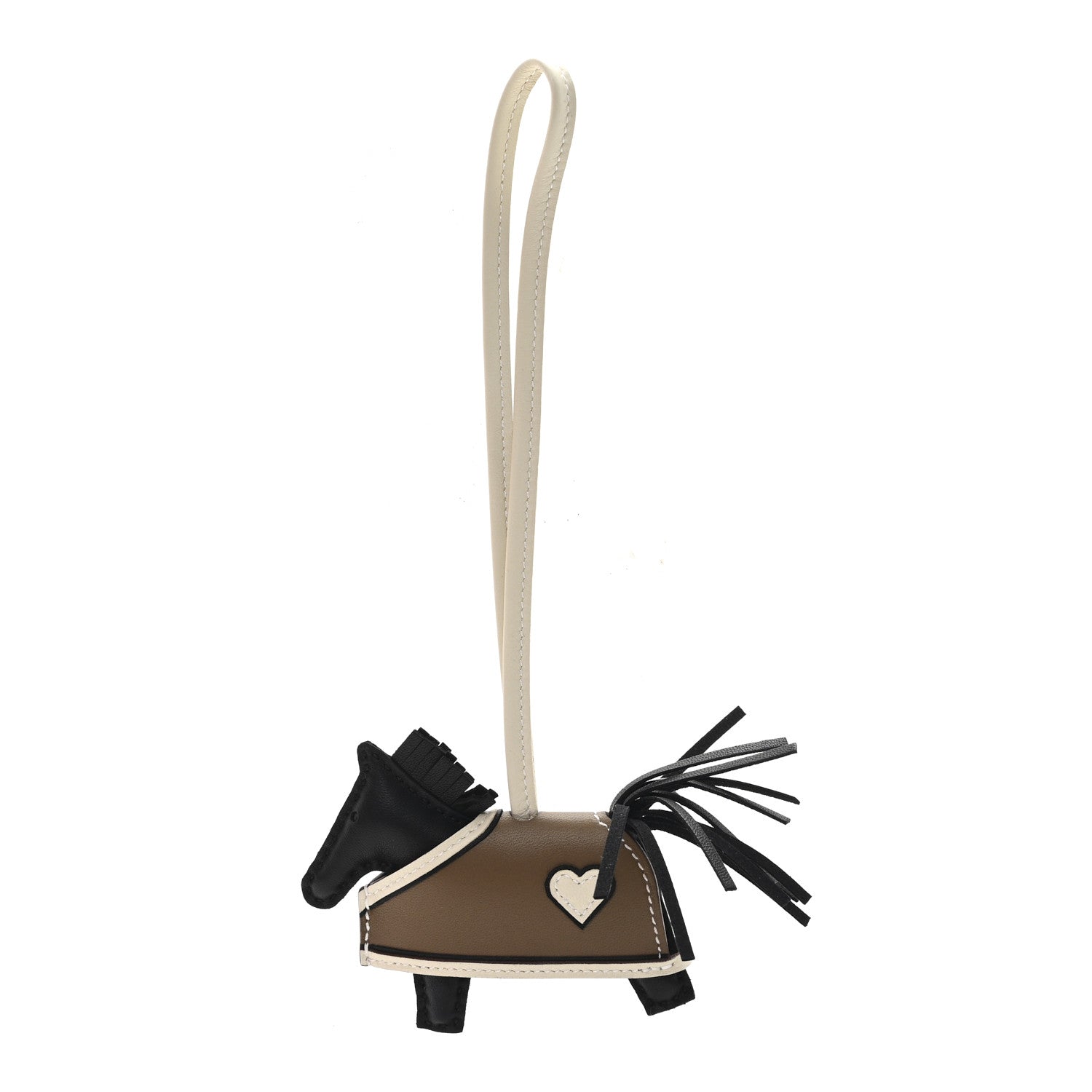 Milo Lambskin Grigri Rodeo Robeo Coeur Bag Charm PM Black Craie Etoupe