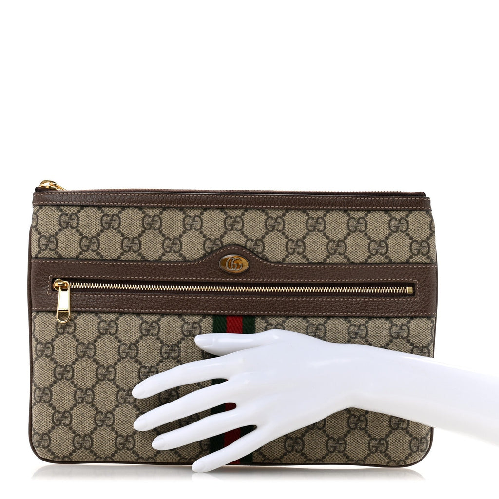 GG Supreme Monogram Large Ophidia Pouch Clutch Brown