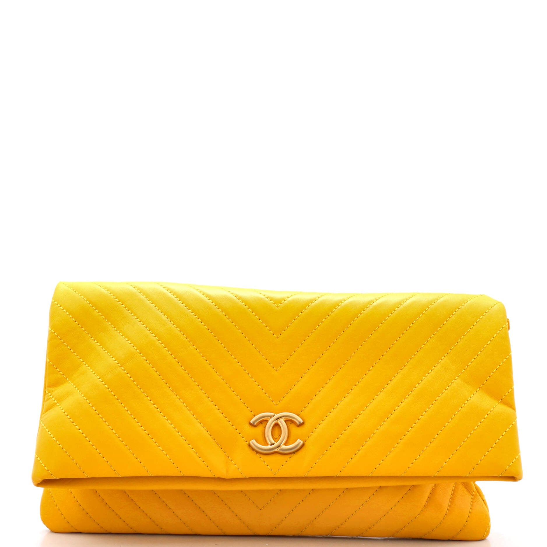 CC Foldover Clutch Chevron Lambskin Large