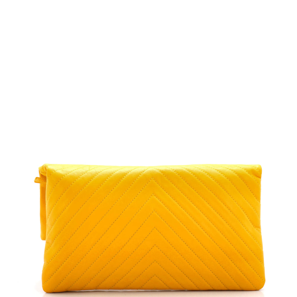 CC Foldover Clutch Chevron Lambskin Large