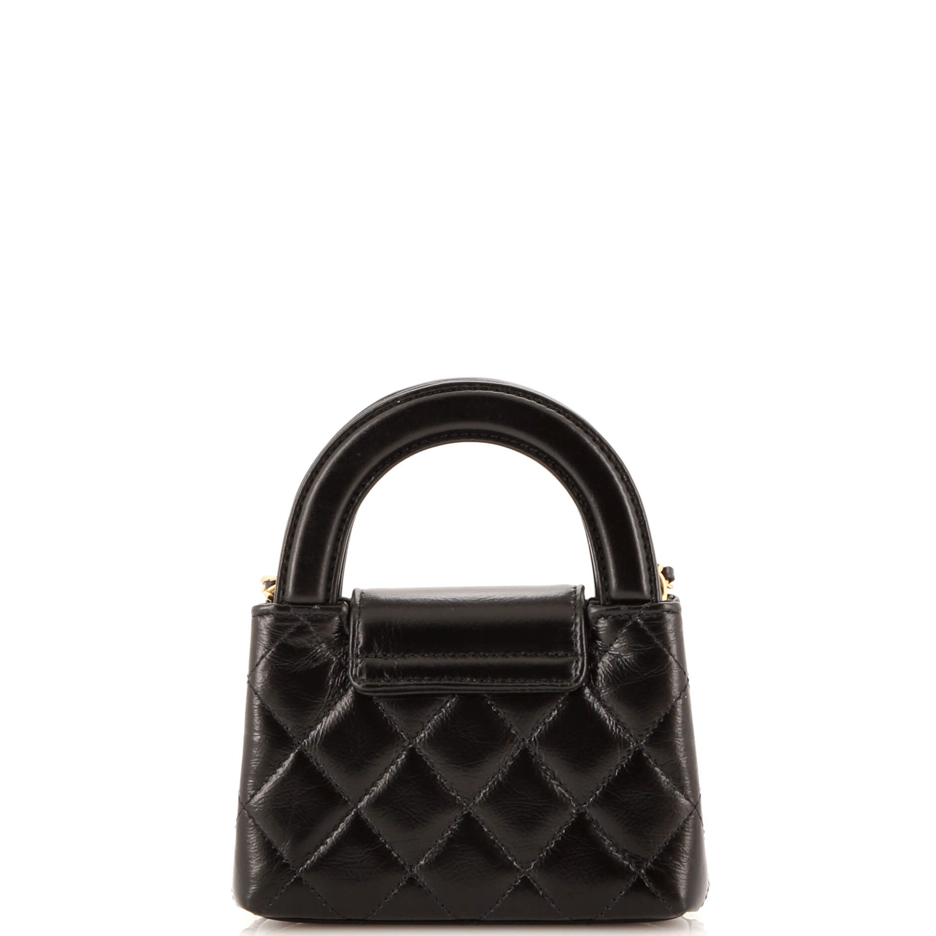 Kelly Top Handle Clutch with Chain Quilted Shiny Aged Calfskin