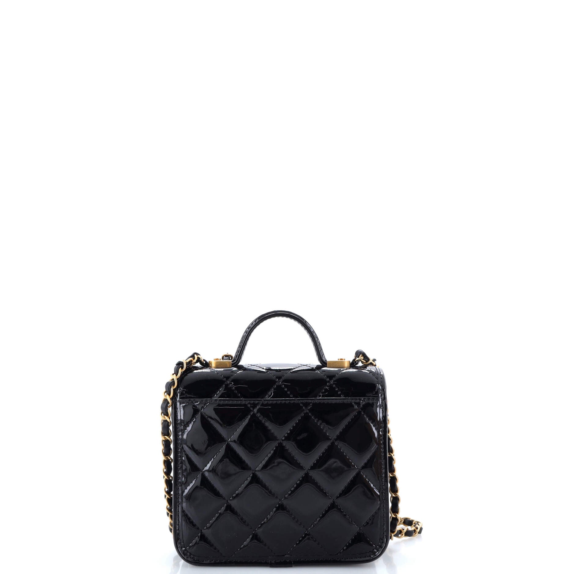 School Memory Top Handle Flap Bag Quilted Patent Mini
