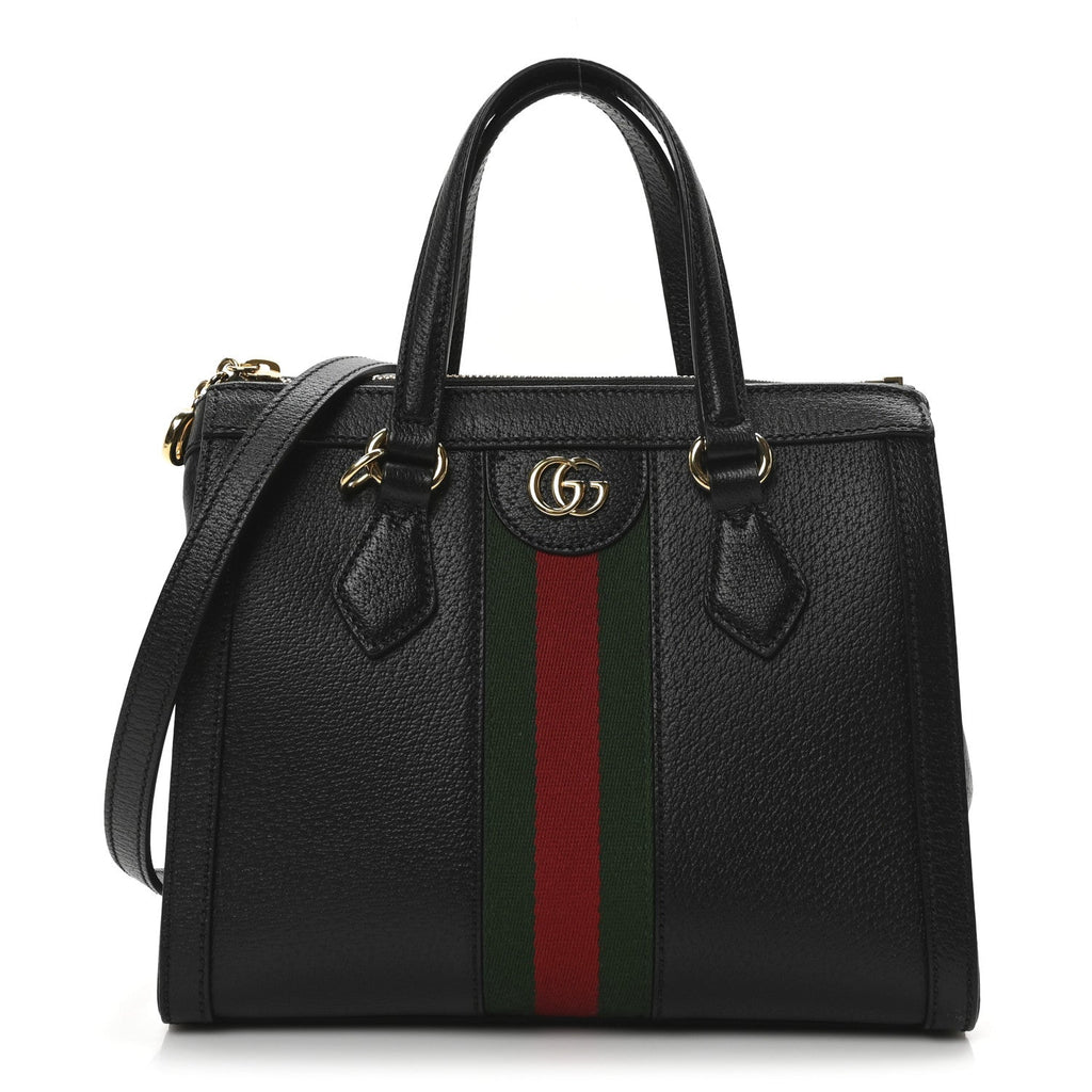 Textured Calfskin Web Small Ophidia Tote Bag Black