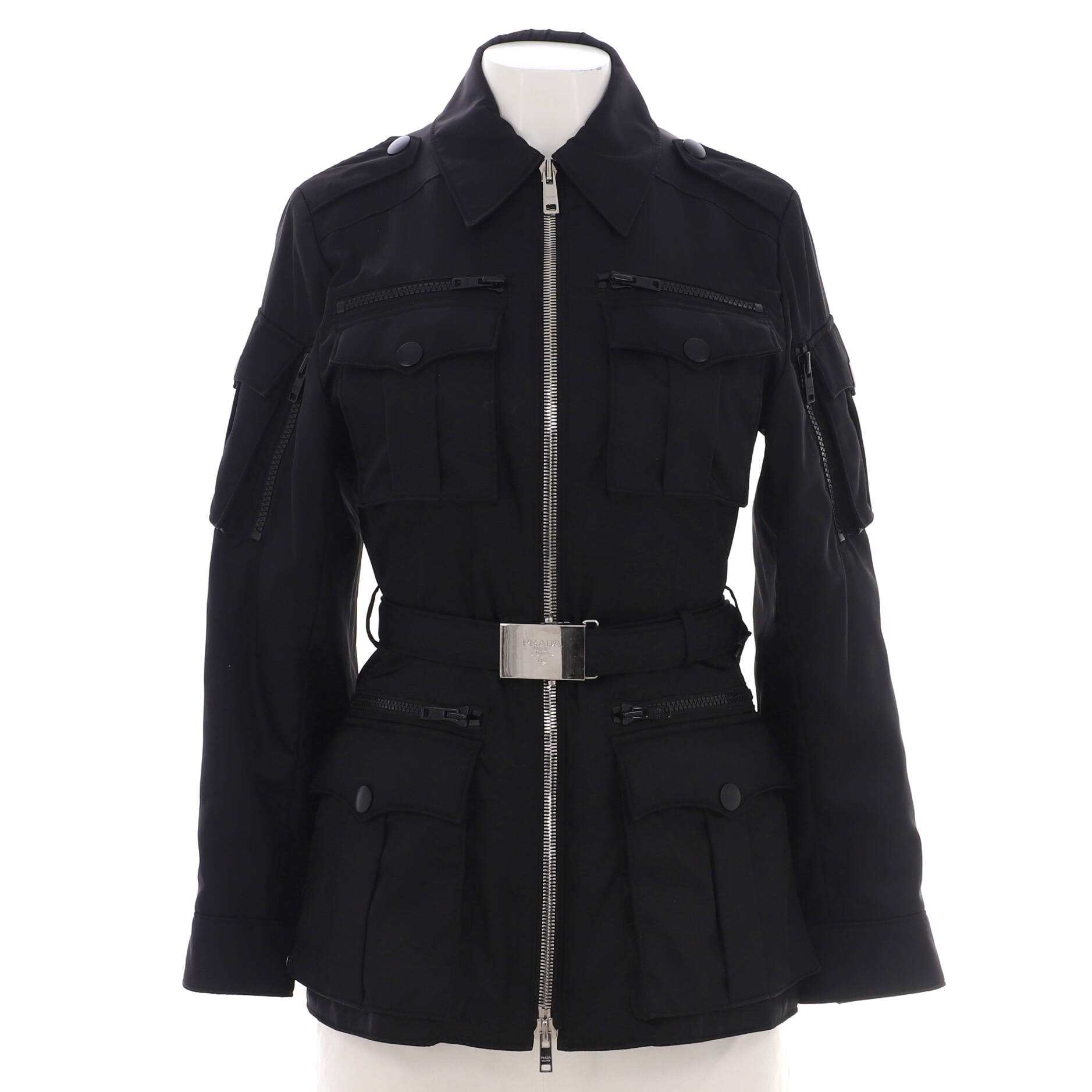 Women's Military Belted Zip Jacket Nylon