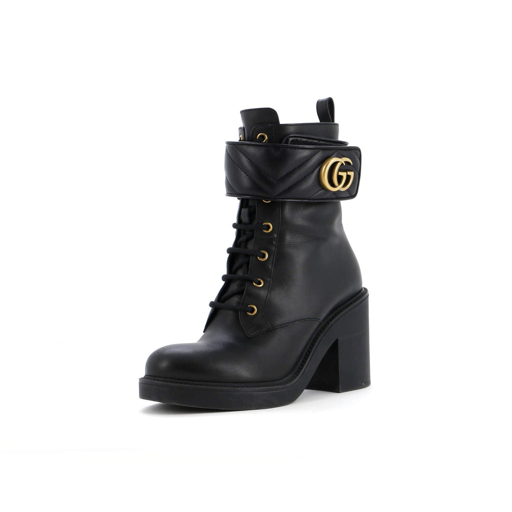 Women's GG Marmont Heeled Lace-Up Ankle Boots Leather