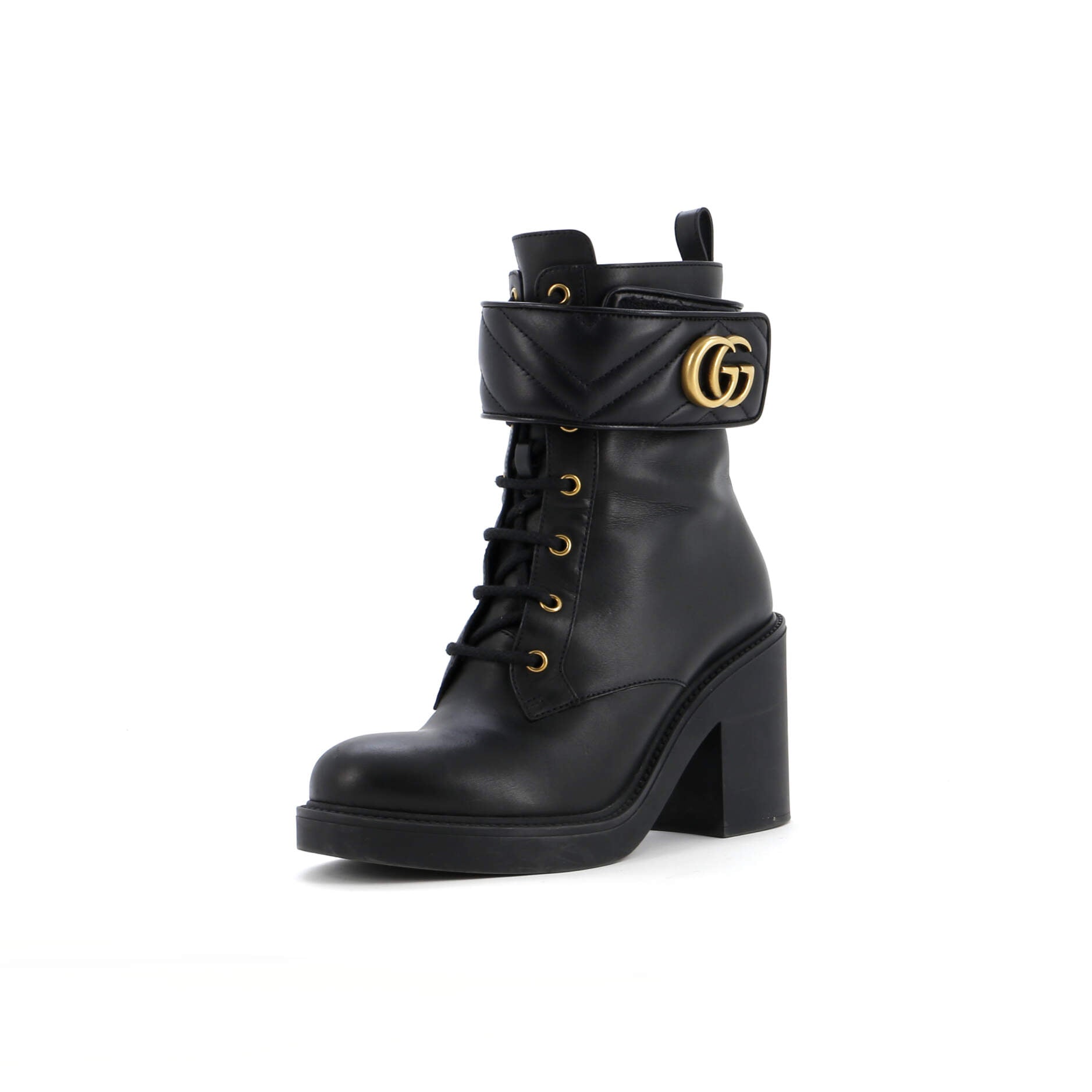 Women's GG Marmont Heeled Lace-Up Ankle Boots Leather