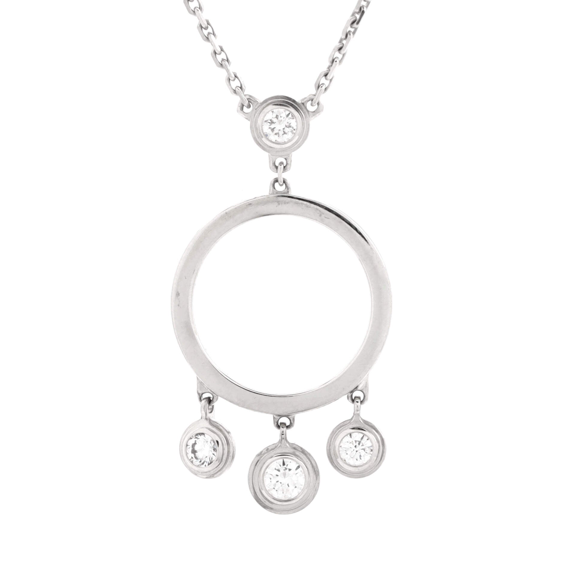 Drop Charms Circle Necklace 18K White Gold with Diamonds