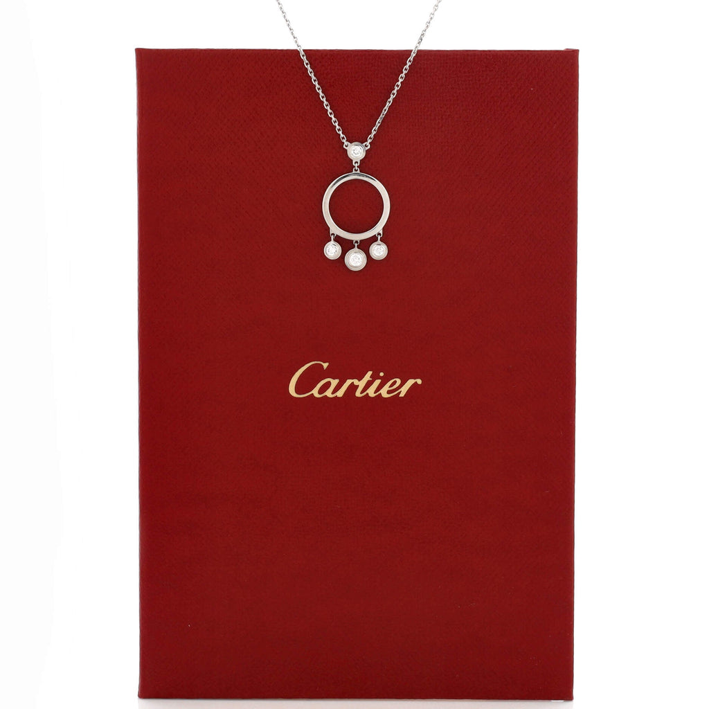 Drop Charms Circle Necklace 18K White Gold with Diamonds