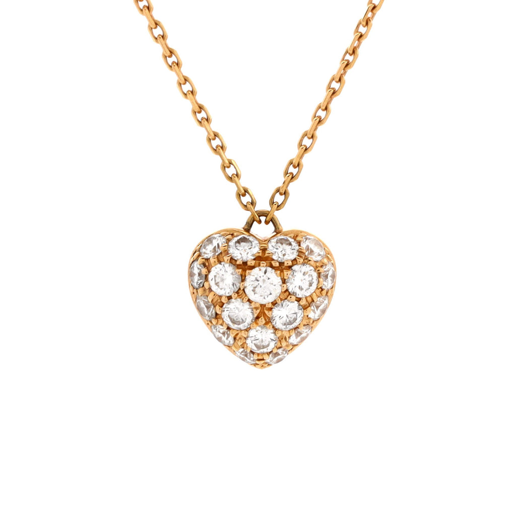Heart Pendant Necklace 18K Rose Gold with Pave Diamonds Small