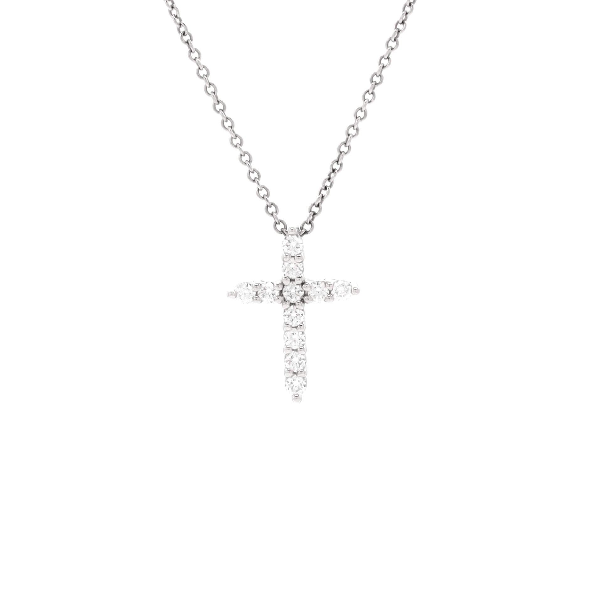 Cross Pendant Necklace Platinum and Diamonds Mini