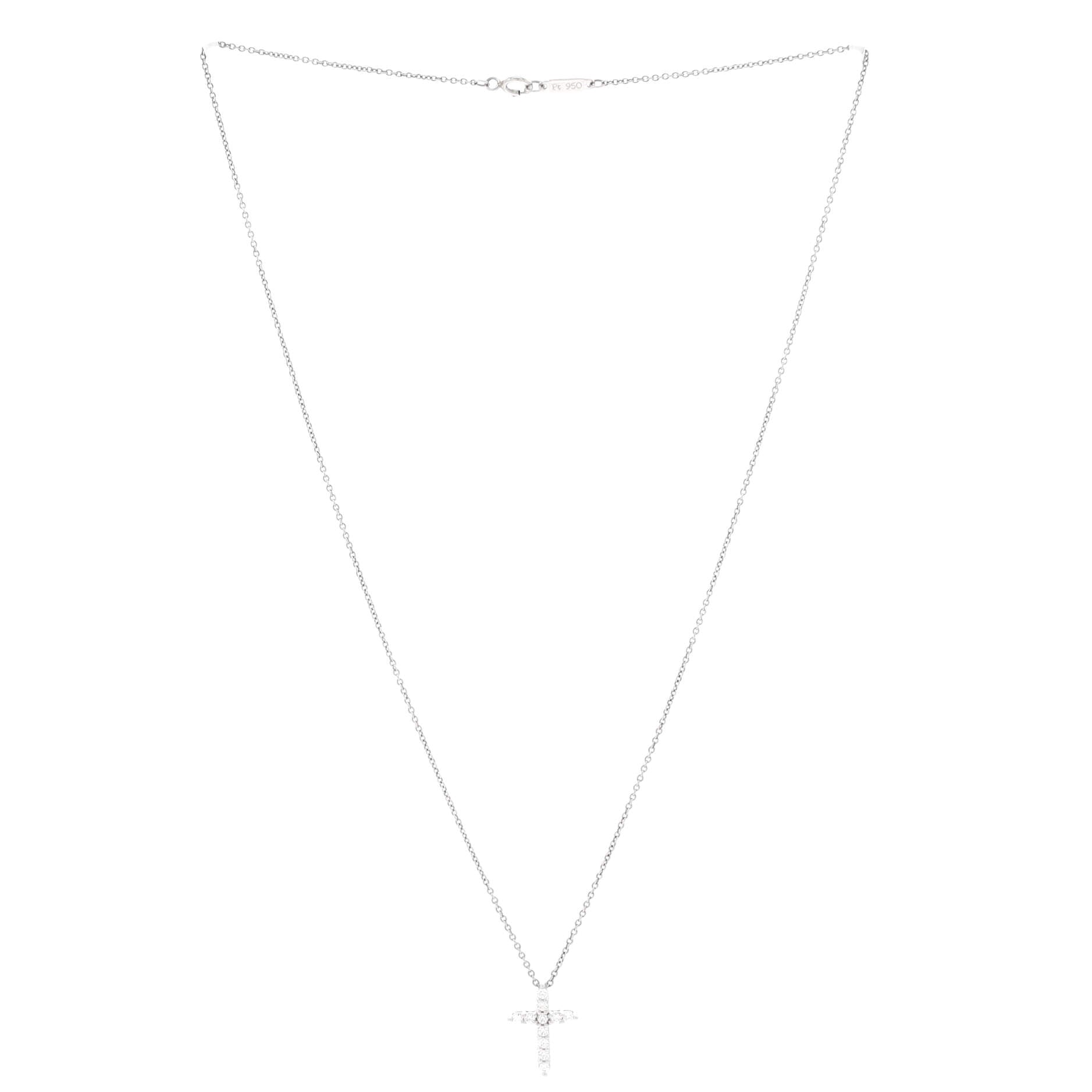 Cross Pendant Necklace Platinum and Diamonds Mini