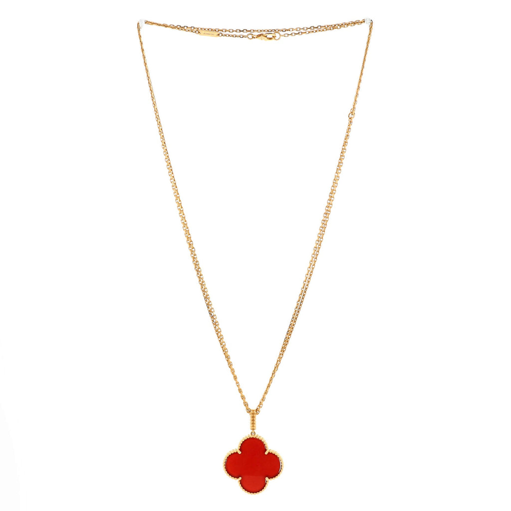 Magic Alhambra Pendant Long Necklace 18K Yellow Gold and Carnelian