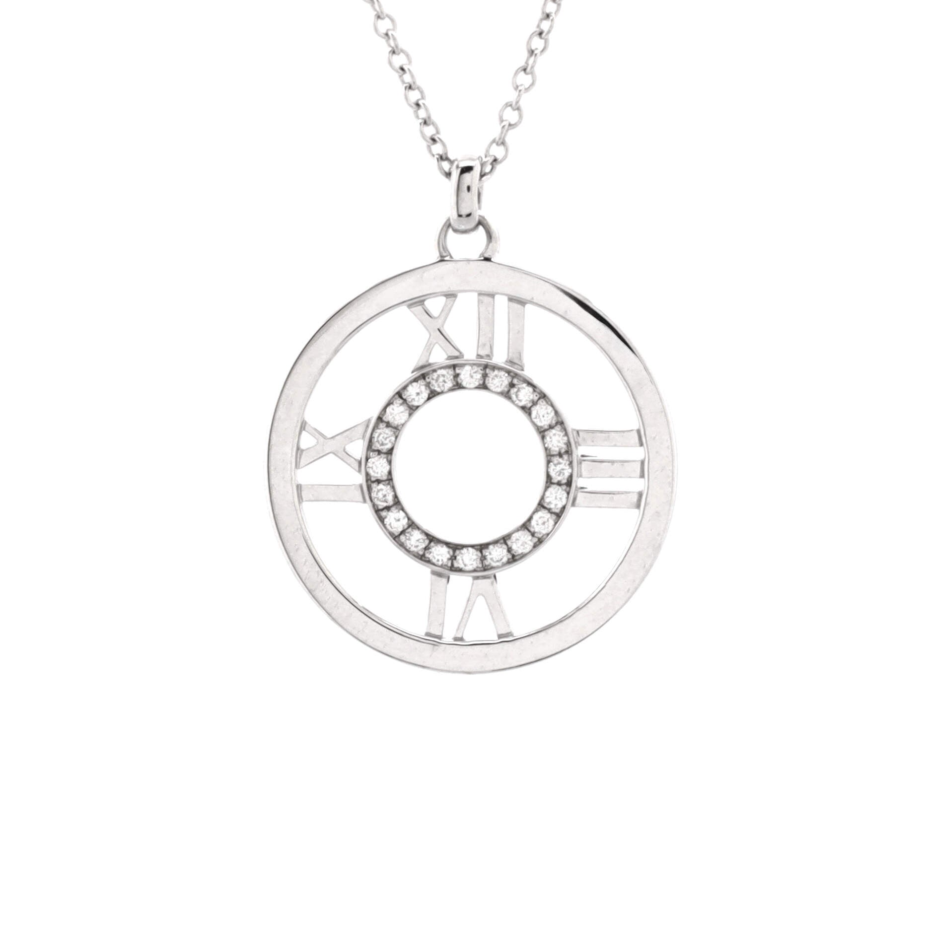 Atlas Open Medallion Pendant Necklace 18K White Gold with Diamonds Large