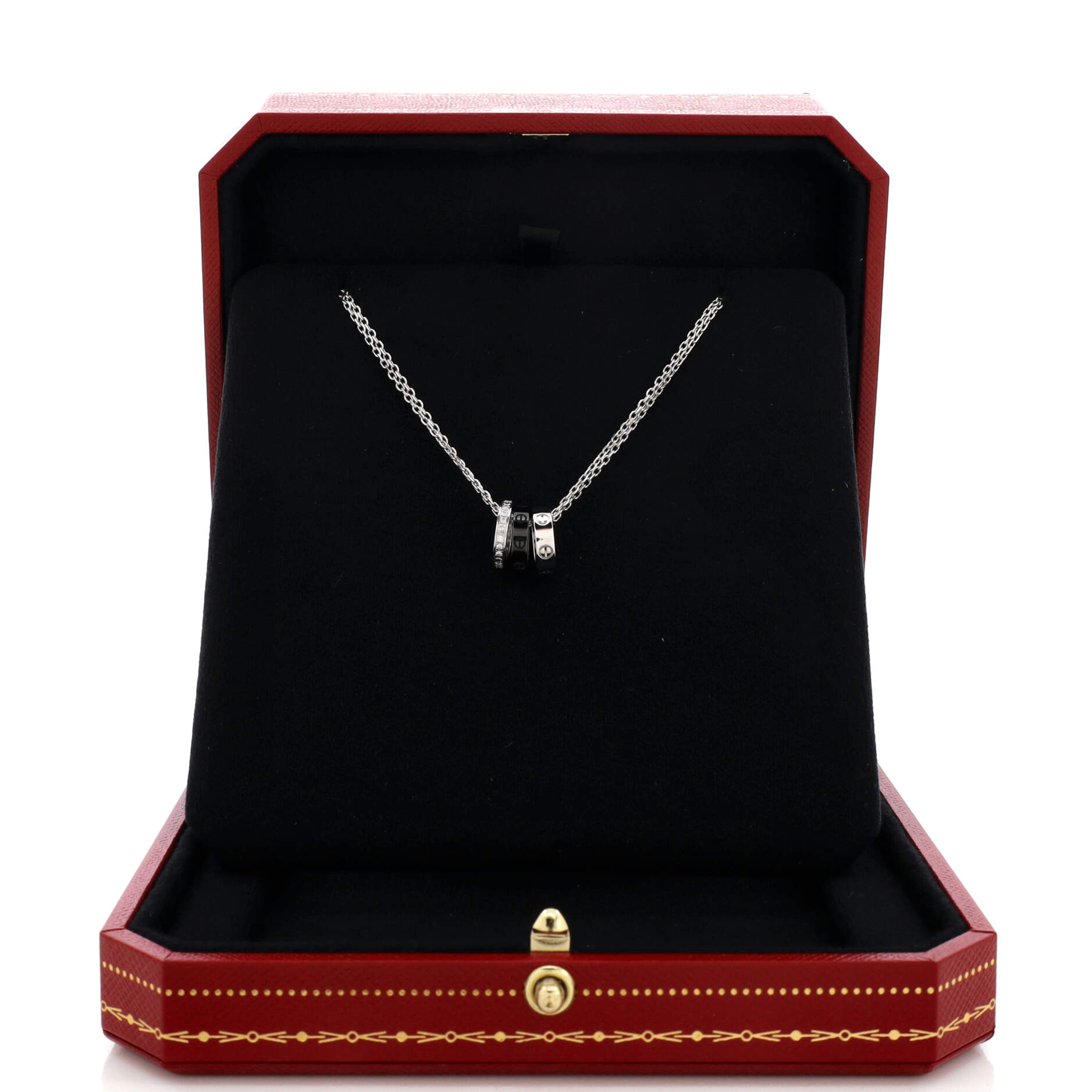 Love 3 Ring Pendant Necklace 18K White Gold and Ceramic with Diamonds