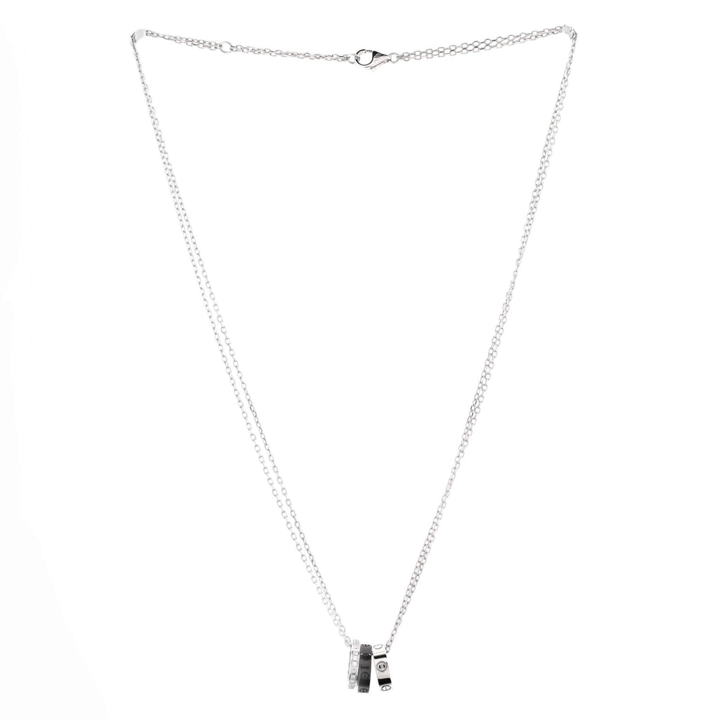 Love 3 Ring Pendant Necklace 18K White Gold and Ceramic with Diamonds