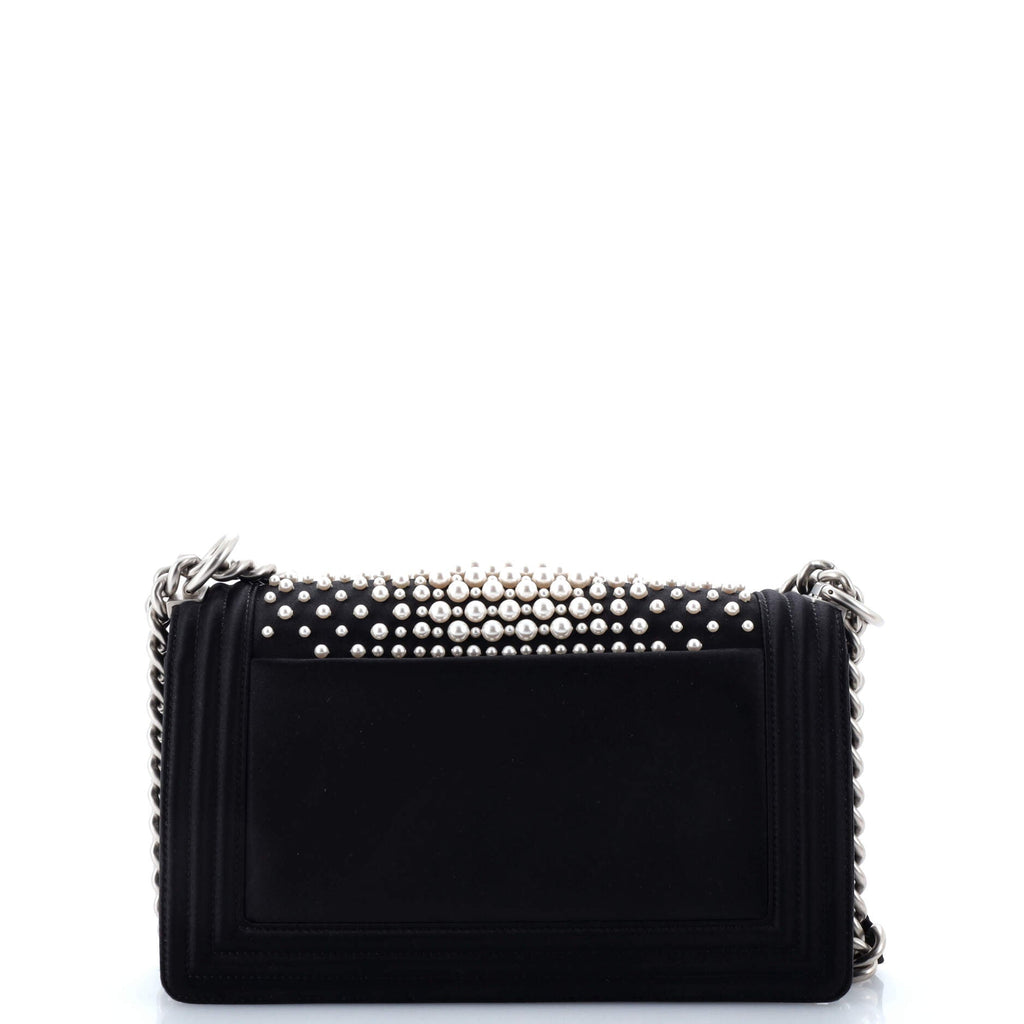 Boy Flap Bag Pearl Embellished Satin Old Medium