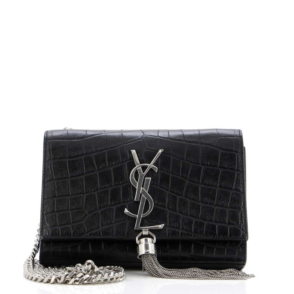 Classic Monogram Tassel Crossbody Bag Crocodile Embossed Leather Small