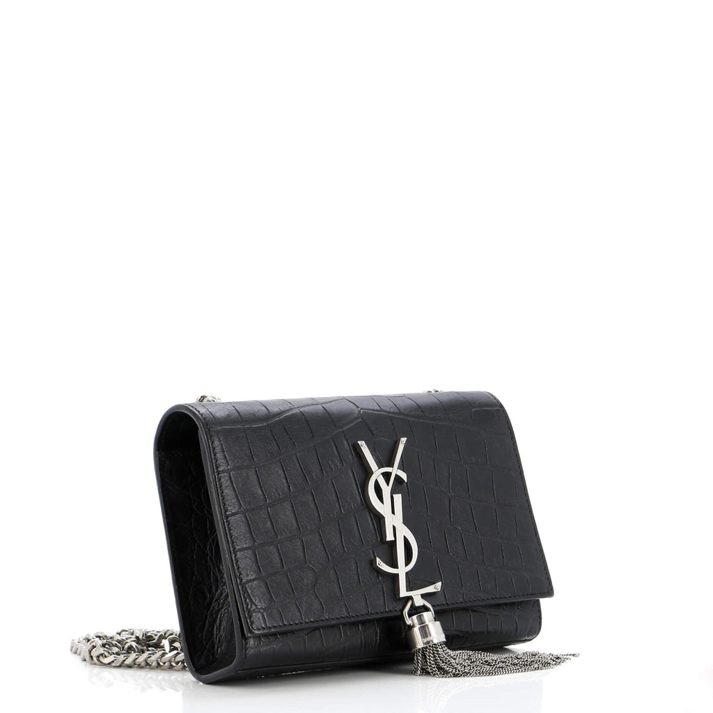 Classic Monogram Tassel Crossbody Bag Crocodile Embossed Leather Small