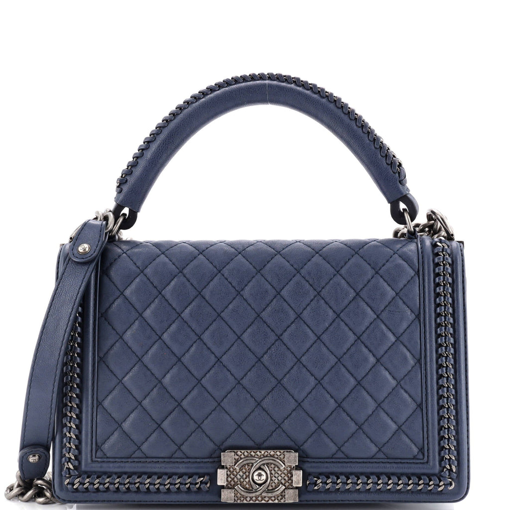 Chain Handle Boy Flap Bag Quilted Calfskin New Medium