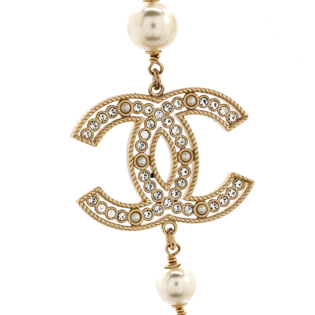 CC Station Long Necklace Metal with Faux Pearls and Crystals