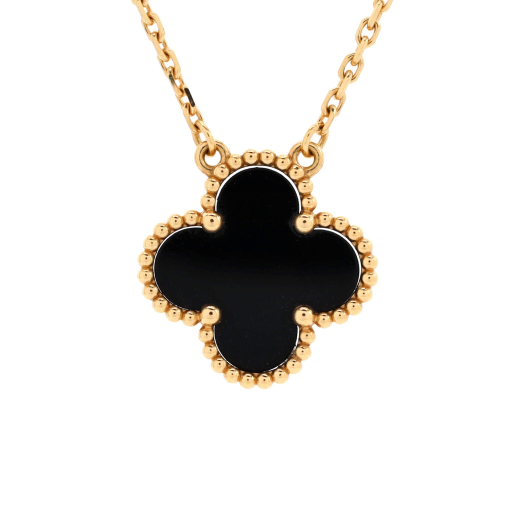 Vintage Alhambra Pendant Necklace 18K Yellow Gold and Onyx