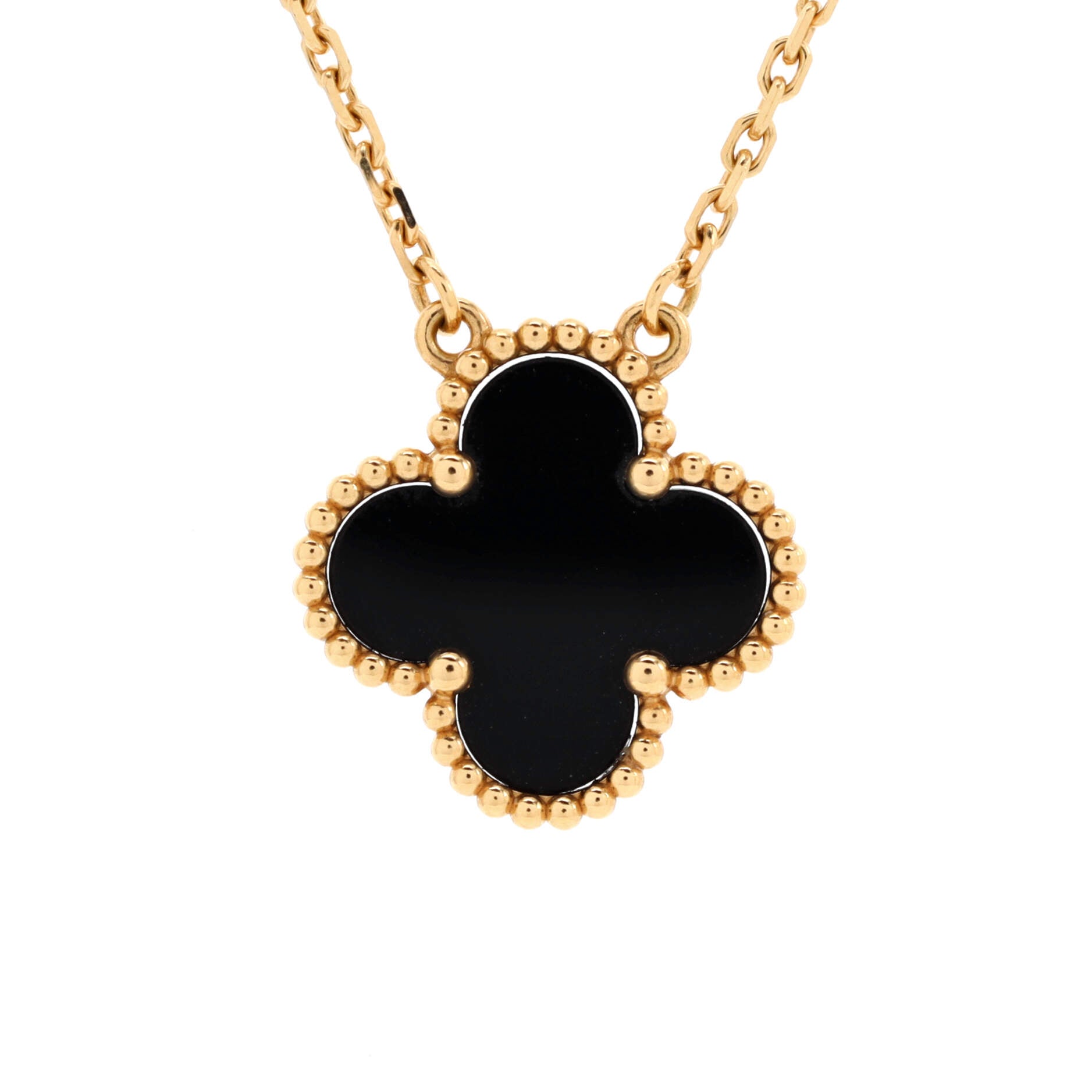 Vintage Alhambra Pendant Necklace 18K Yellow Gold and Onyx