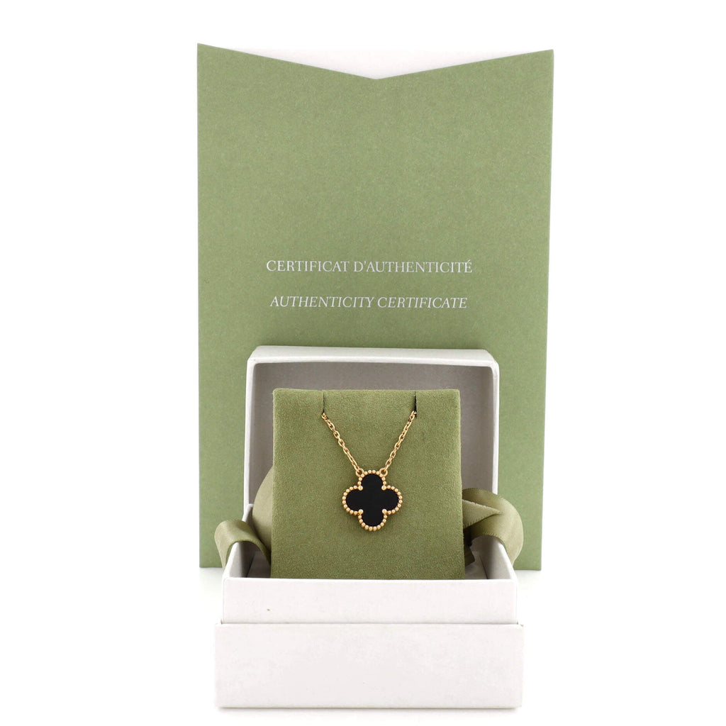 Vintage Alhambra Pendant Necklace 18K Yellow Gold and Onyx