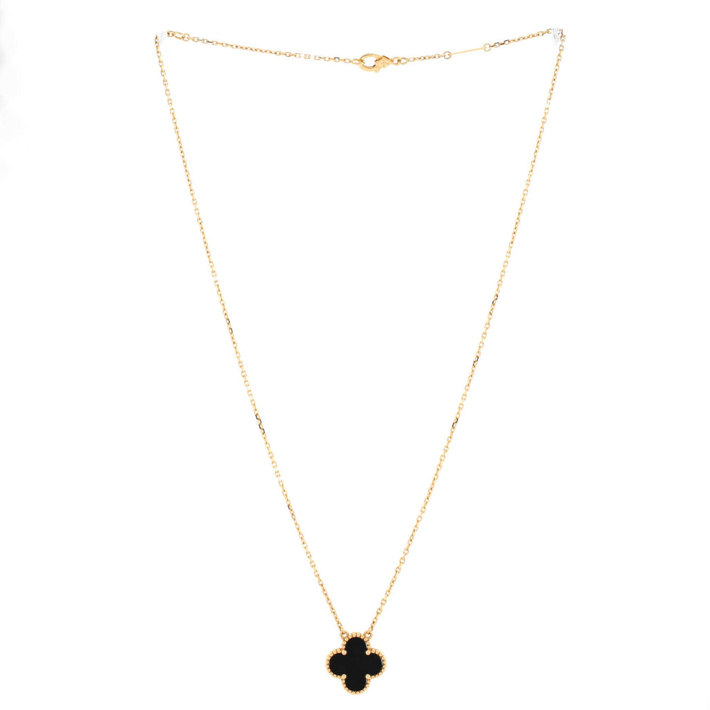Vintage Alhambra Pendant Necklace 18K Yellow Gold and Onyx