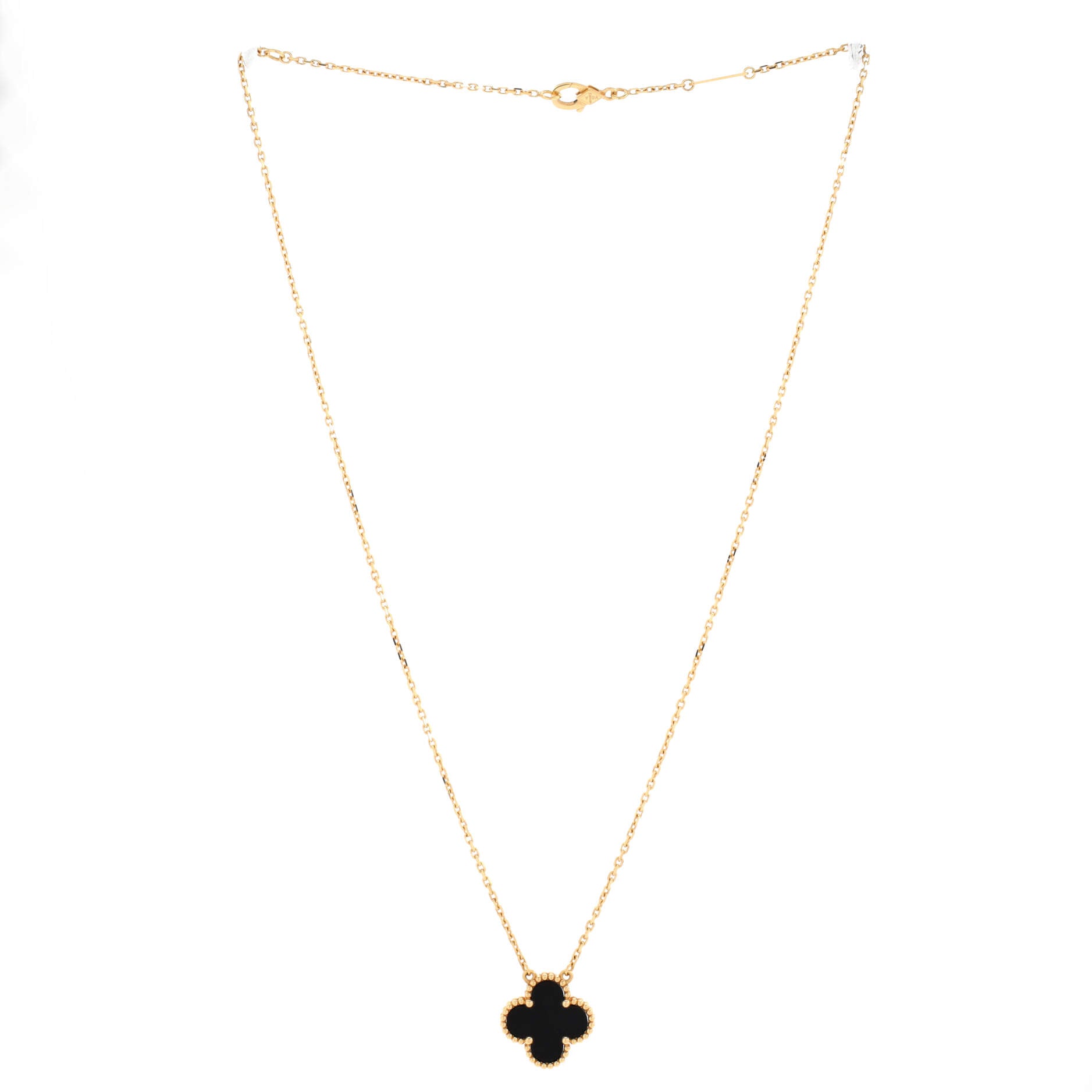 Vintage Alhambra Pendant Necklace 18K Yellow Gold and Onyx