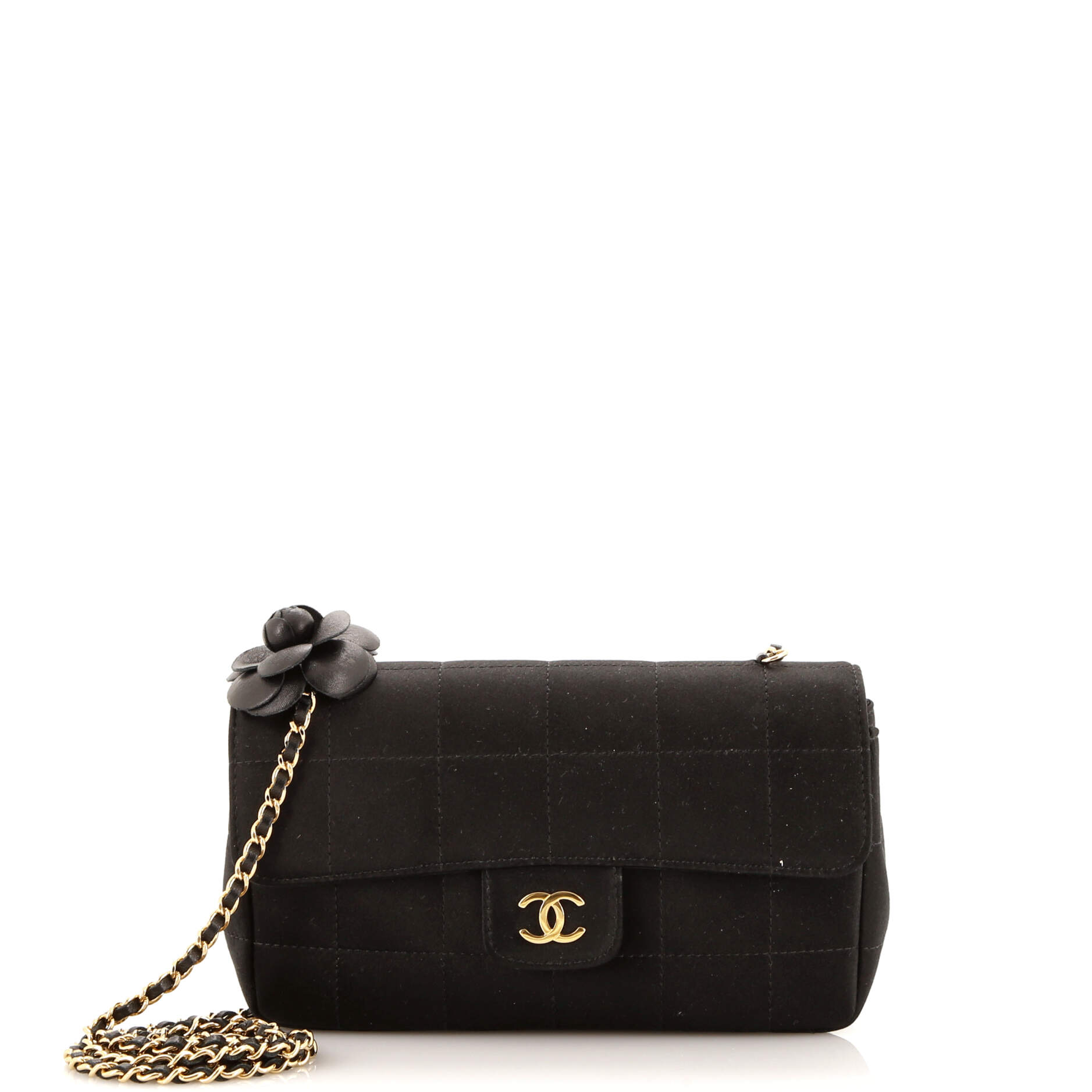 Camellia Chocolate Bar Flap Bag Quilted Satin Mini