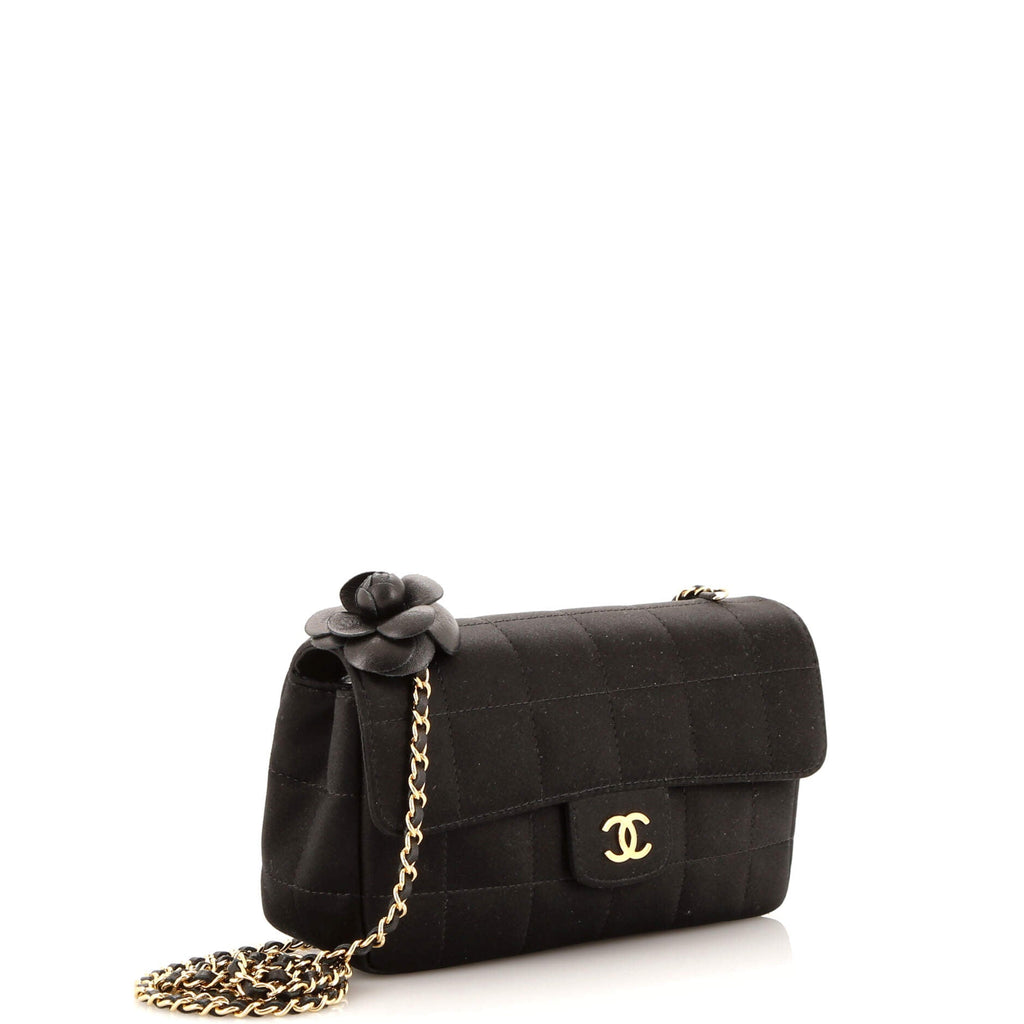 Camellia Chocolate Bar Flap Bag Quilted Satin Mini