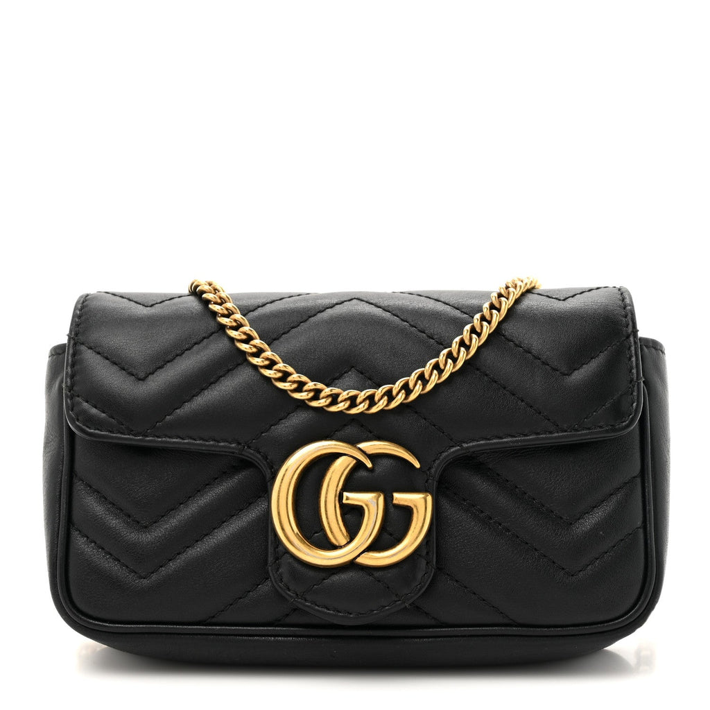 Calfskin Matelasse Super Mini GG Marmont Shoulder Bag Black
