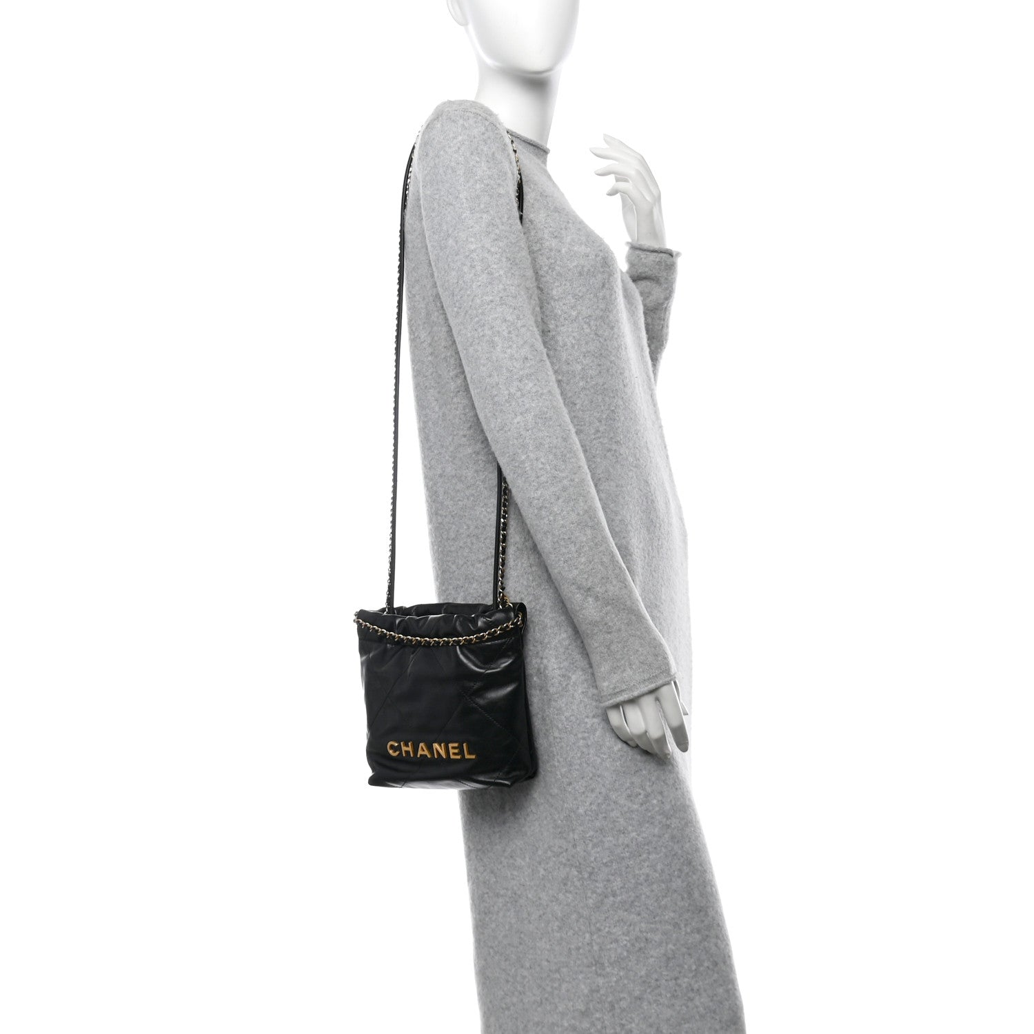 Shiny Calfskin Quilted Mini Chanel 22 Black