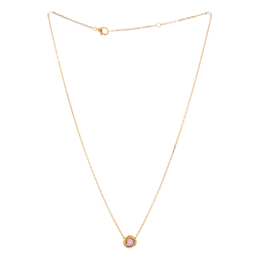 Trinity Diamond Pendant Necklace 18K Tricolor Gold and Pink Sapphire