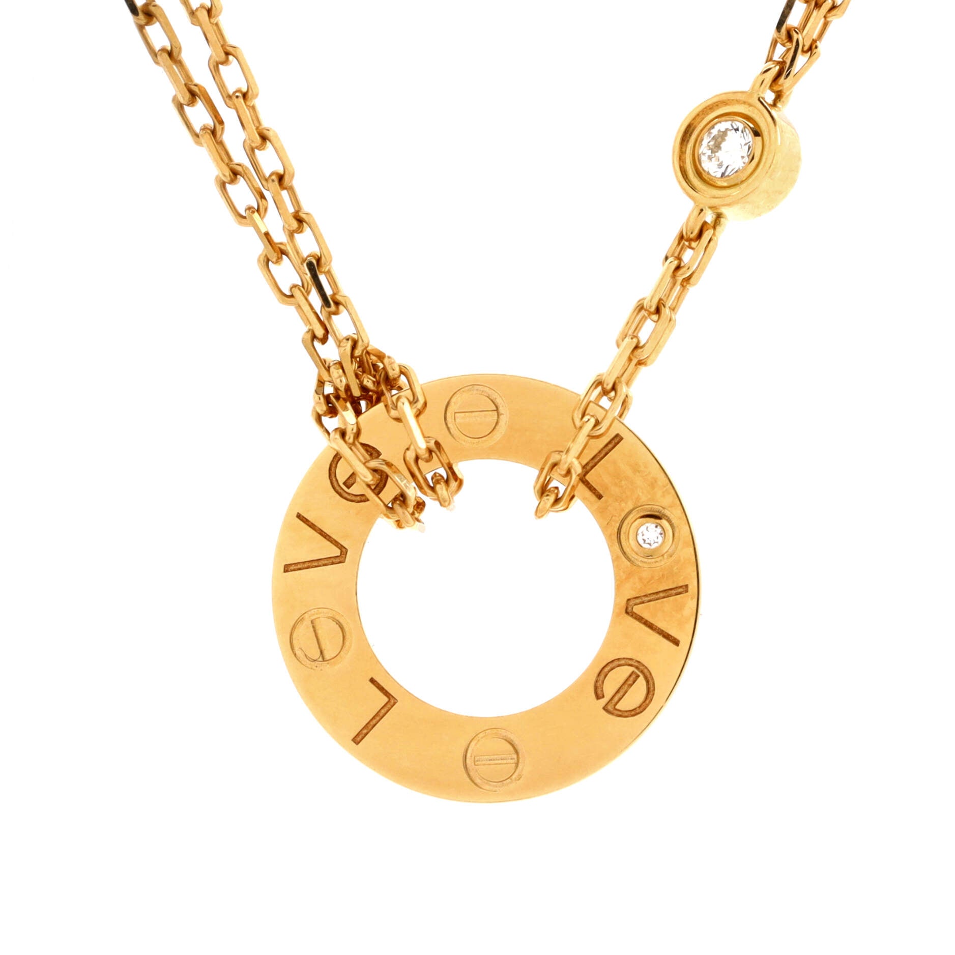 2 Diamonds Love Pendant Necklace 18K Yellow Gold and Diamonds