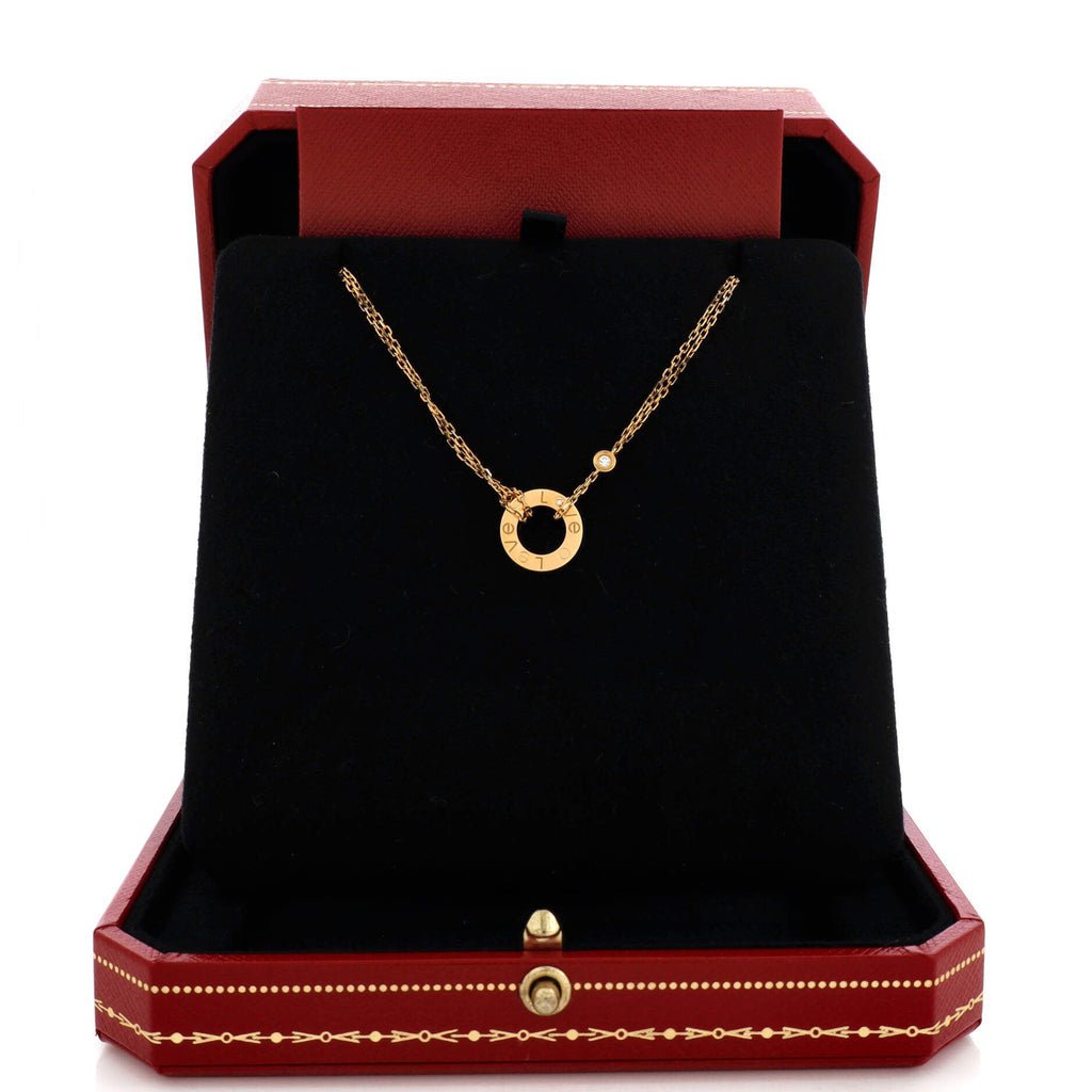 2 Diamonds Love Pendant Necklace 18K Yellow Gold and Diamonds