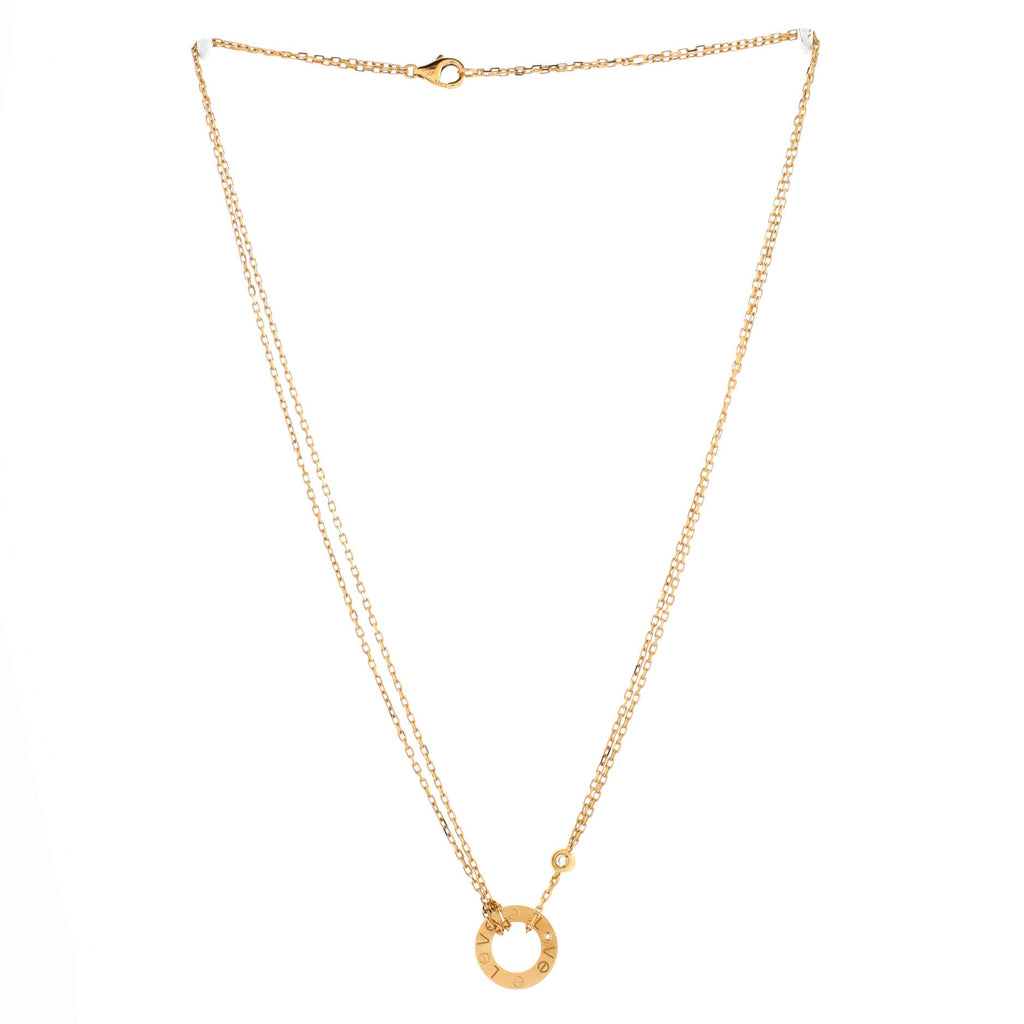 2 Diamonds Love Pendant Necklace 18K Yellow Gold and Diamonds