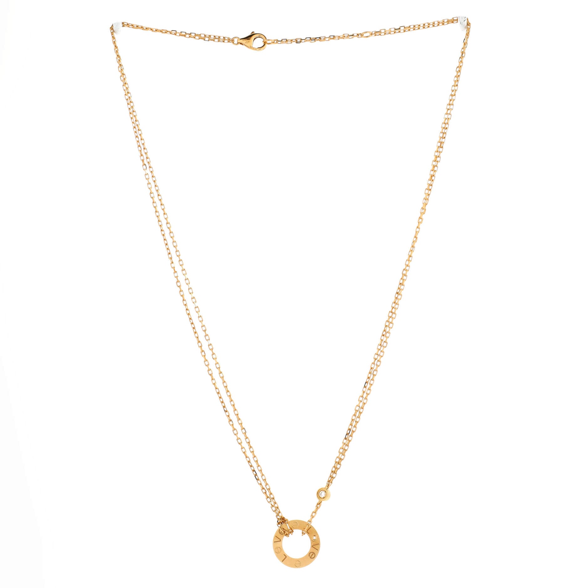 2 Diamonds Love Pendant Necklace 18K Yellow Gold and Diamonds