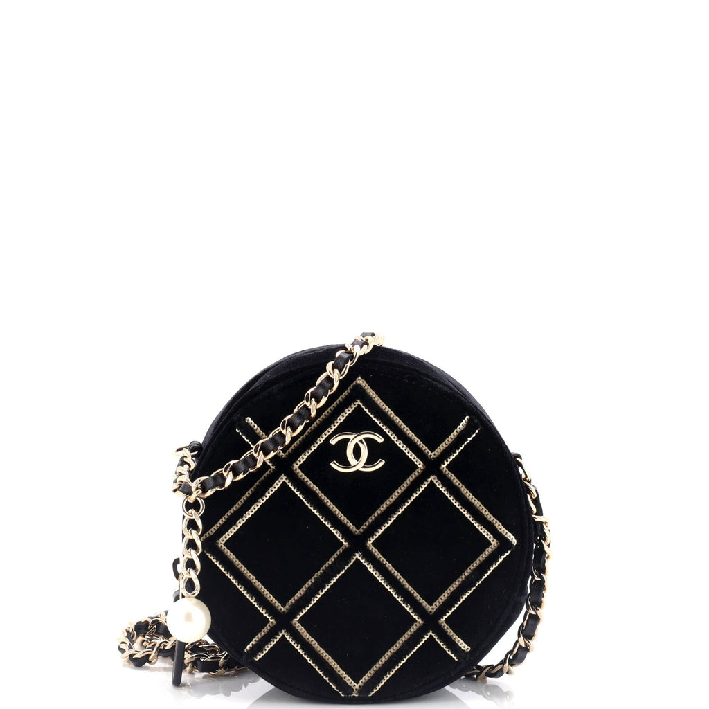 Round Clutch with Chain Quilted Velvet with Sequins