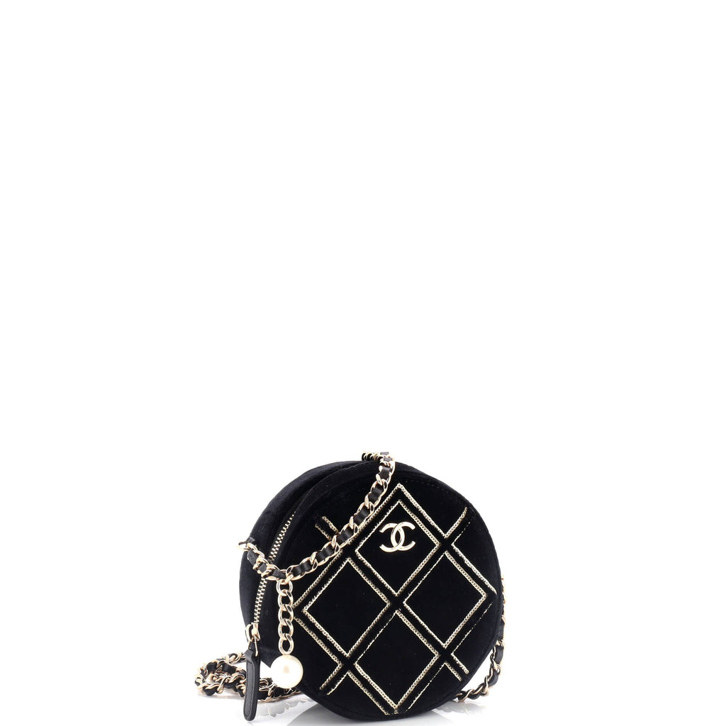 Round Clutch with Chain Quilted Velvet with Sequins