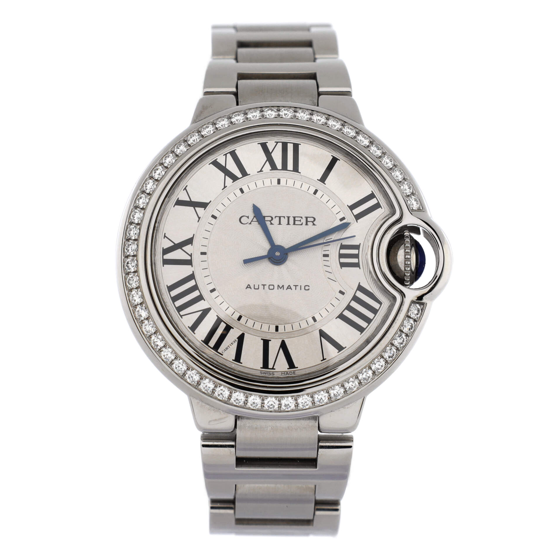 Ballon Bleu de Cartier Automatic Watch Stainless Steel with Diamond Bezel 33