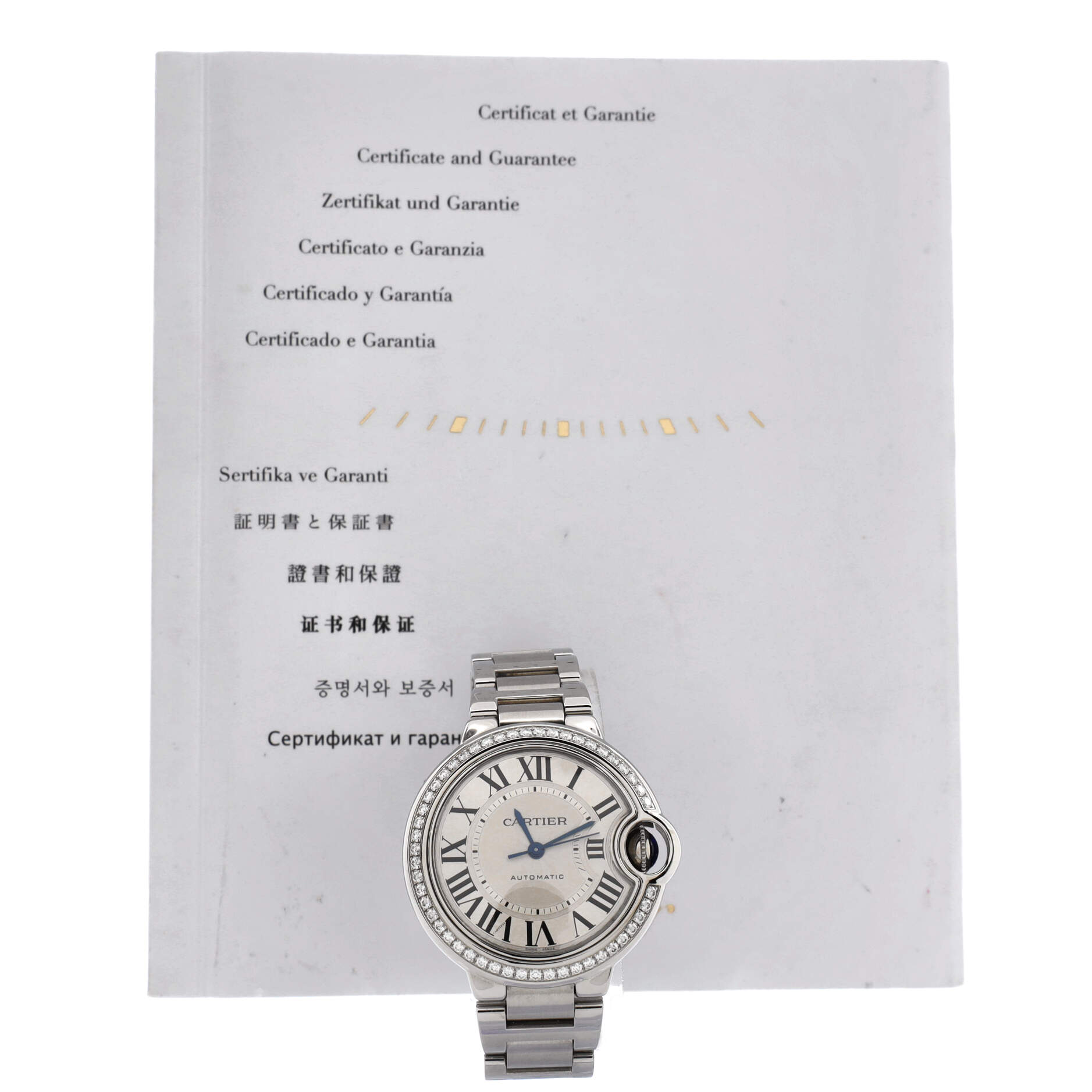 Ballon Bleu de Cartier Automatic Watch Stainless Steel with Diamond Bezel 33