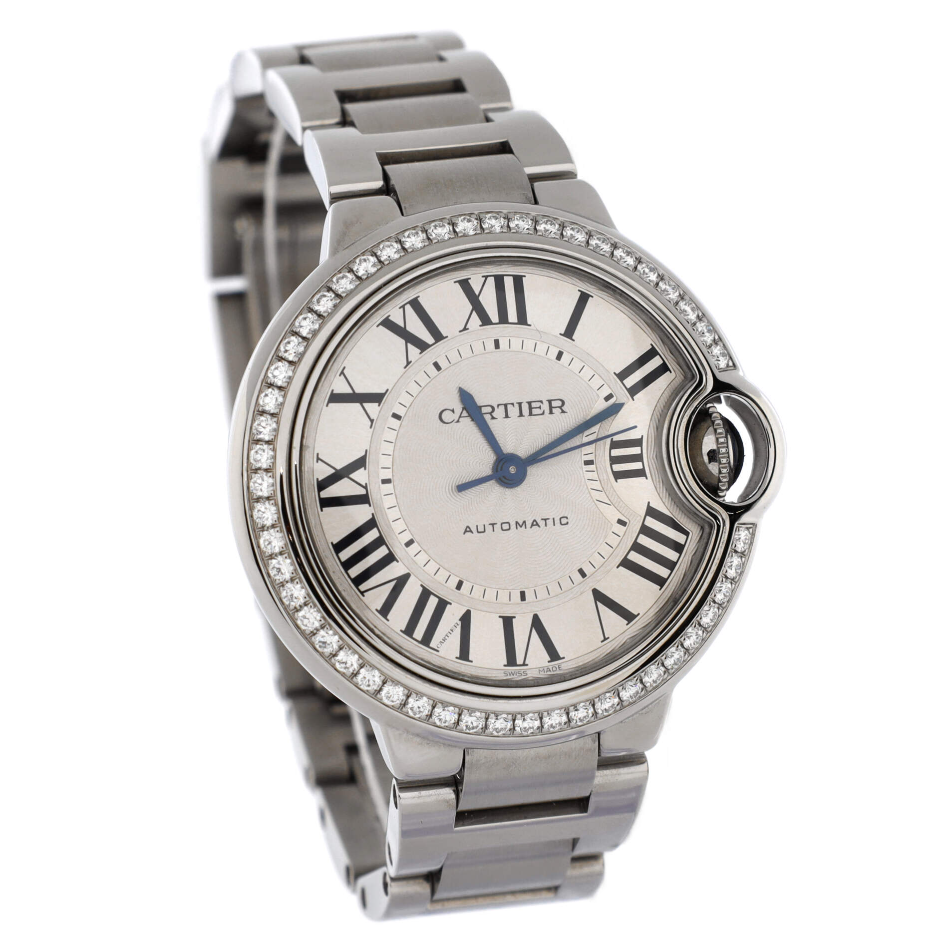 Ballon Bleu de Cartier Automatic Watch Stainless Steel with Diamond Bezel 33