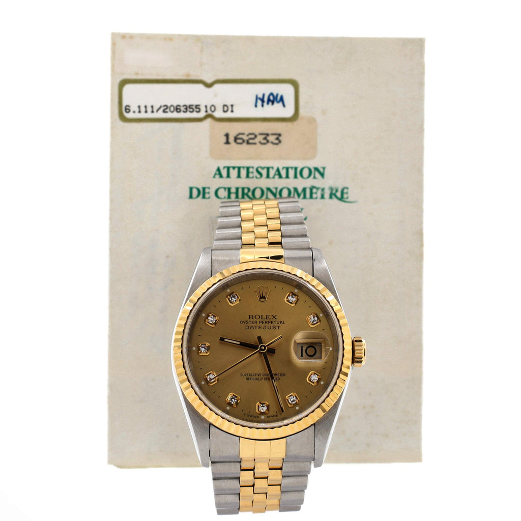 Oyster Perpetual Datejust Automatic Watch Stainless Steel and Yellow Gold with Diamond Markers 36