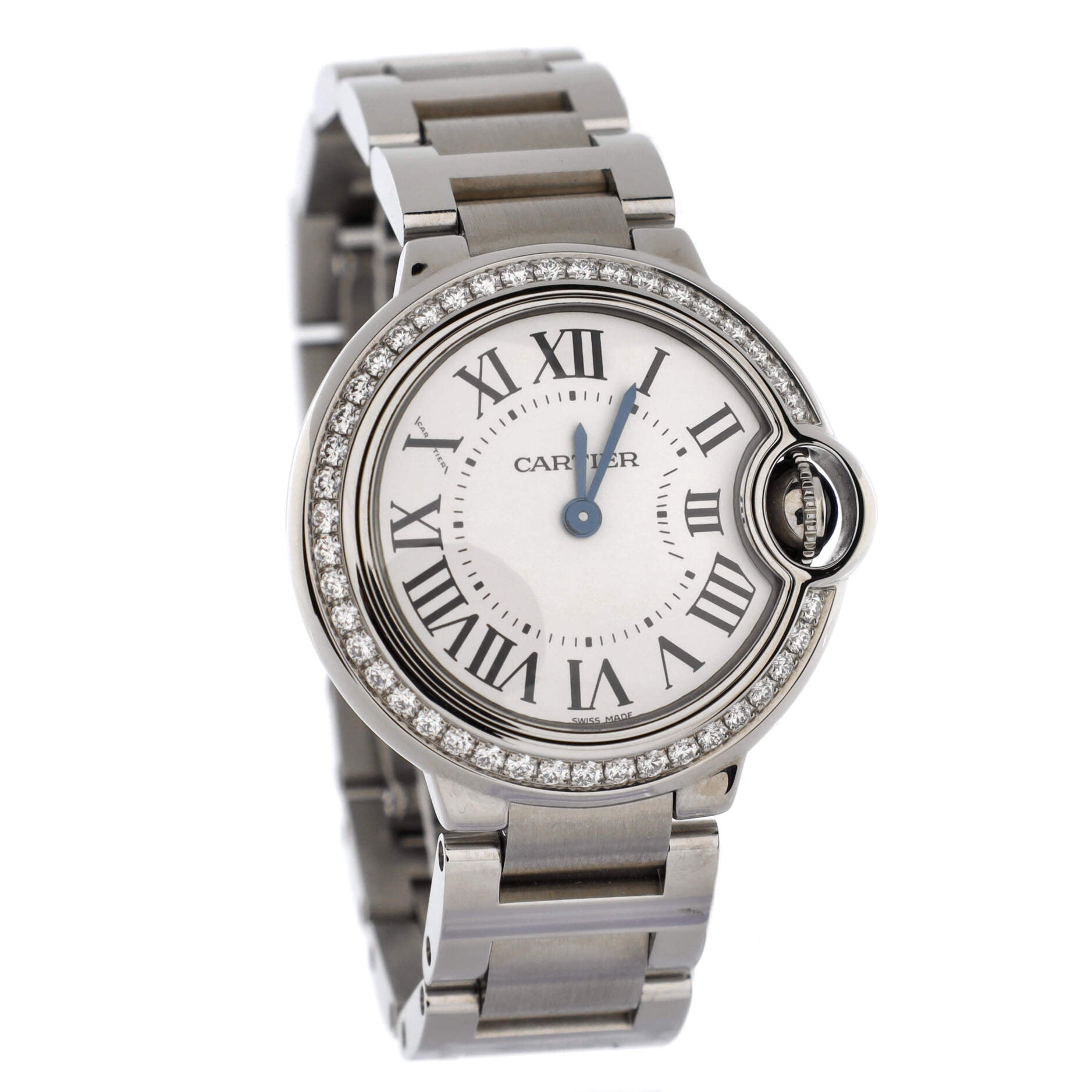 Ballon Bleu de Cartier Quartz Watch Stainless Steel with Diamond Bezel 28