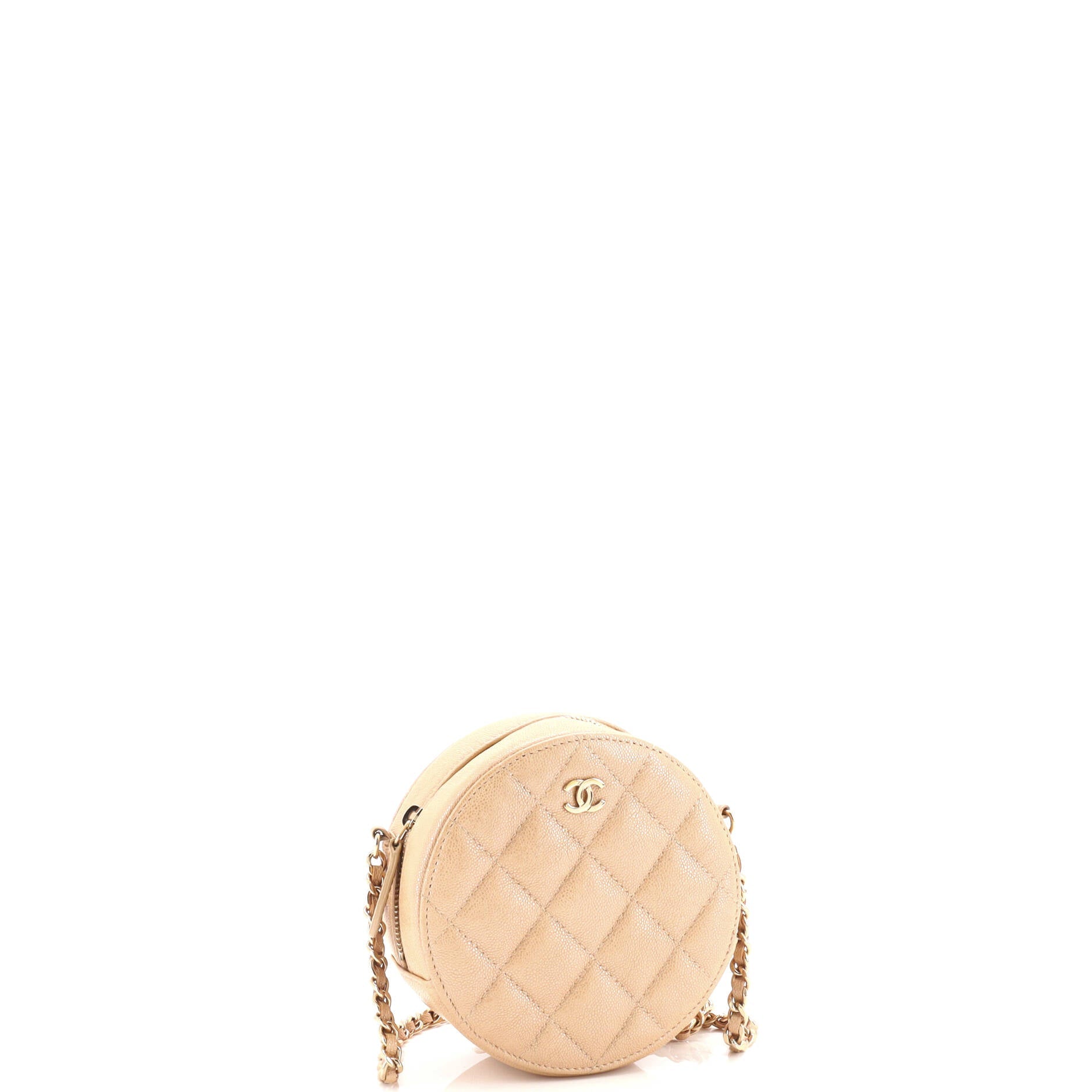 Round Clutch with Chain Quilted Caviar Mini
