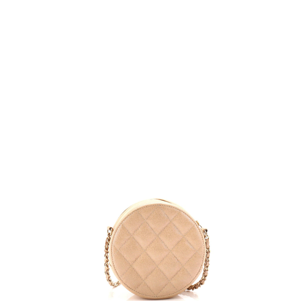 Round Clutch with Chain Quilted Caviar Mini